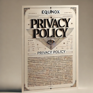 Privacy Policy 3 DALL·E 2024 07 02 18.46.50 A high resolution image depicting a stylized document titled Equinox Privacy Policy. The document appears elegant and official with a prominent hea copy 1
